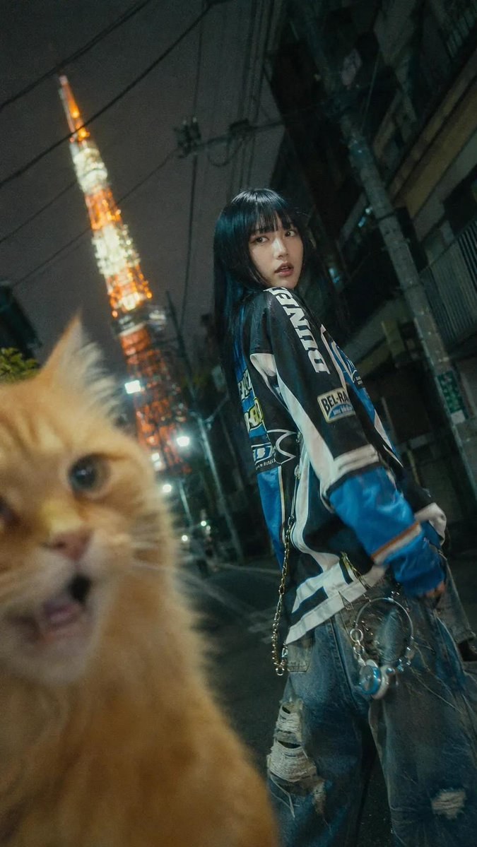 Tokyo alley fashion editorial image edit with preserved subject identity and night street styling